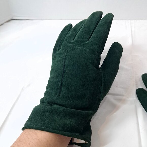 Vintage Isotoner Thinsulate gloves dark hunter green faux suede womens LARGE - Picture 10 of 11